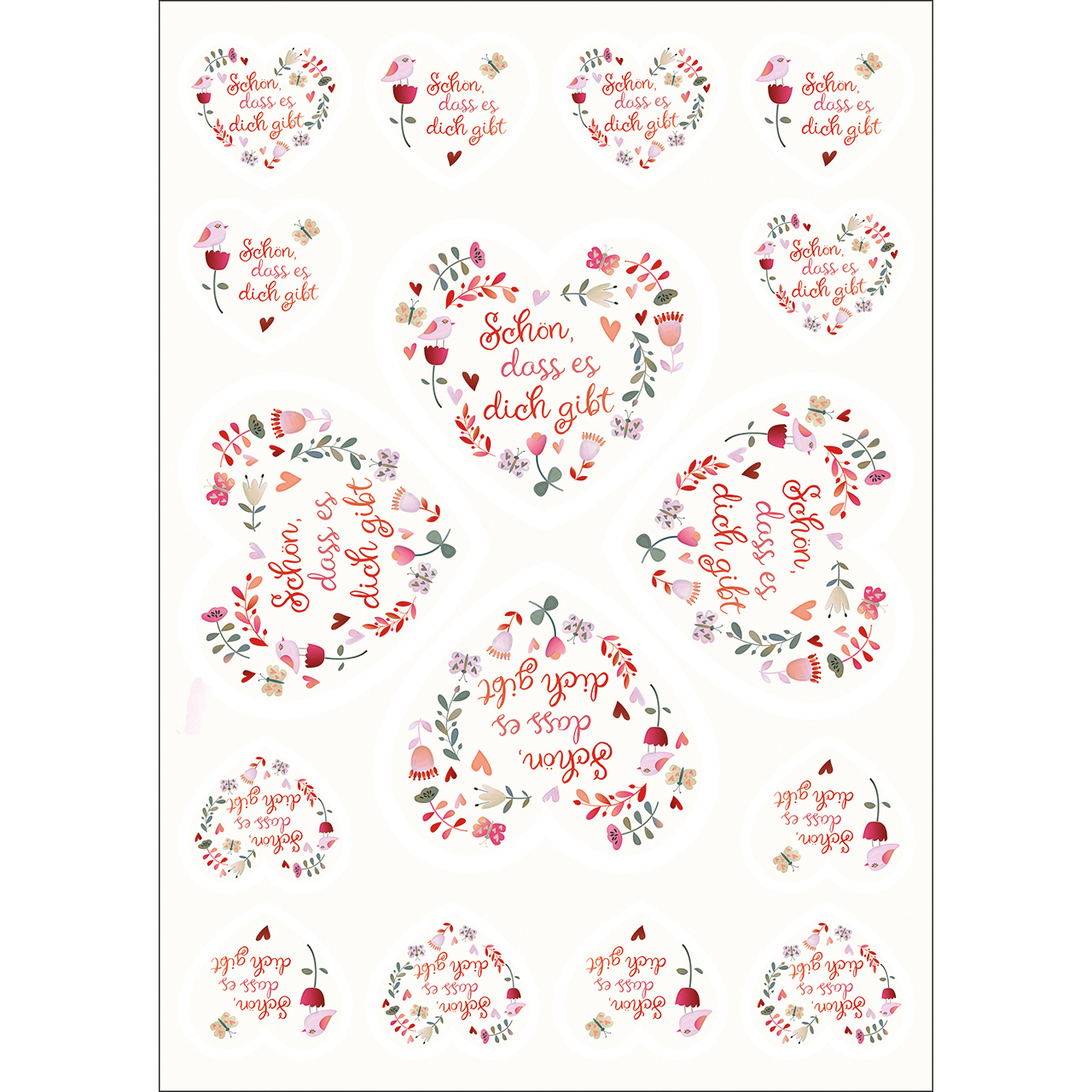 Postkarten mit Aufklebern - Schön, dass es dich gibt! - Blumen Herzen Schmetterling Aquarell