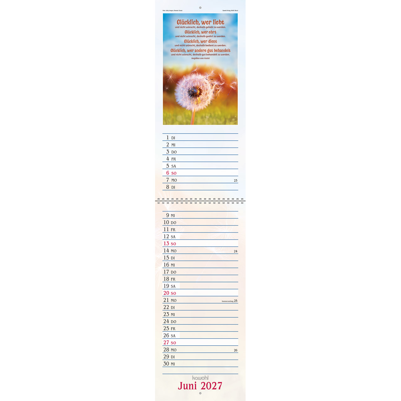 Terminkalender - Das will ich mir schreiben in Herz und Sinn 2027