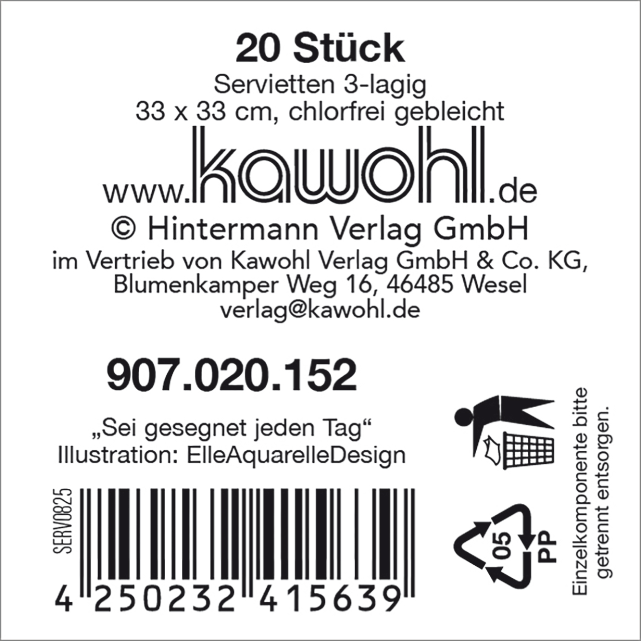 Servietten - Sei gesegnet jeden Tag - Aquarell Blumen