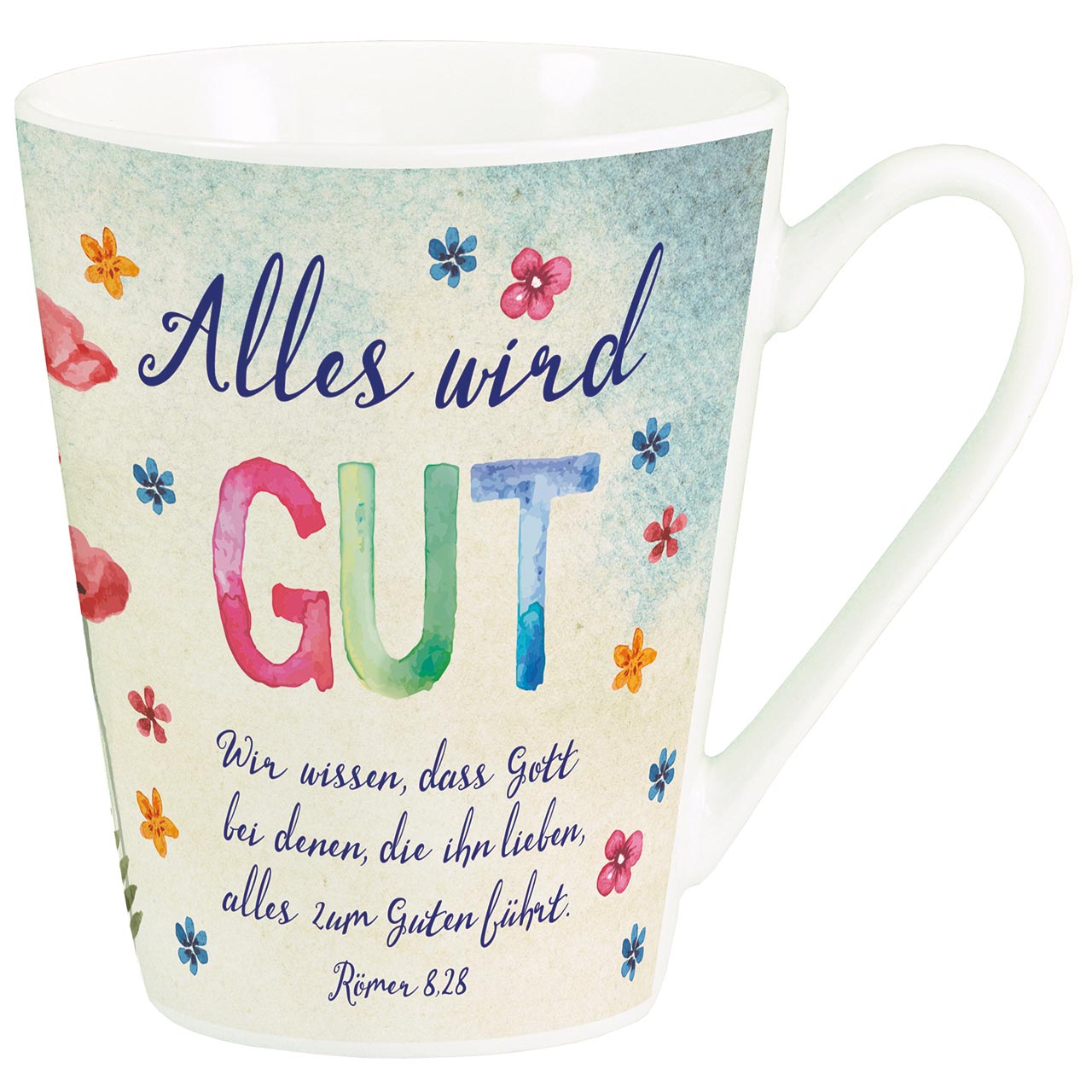 Tasse - Alles wird gut - Aquarell Blüten Mohnblumen