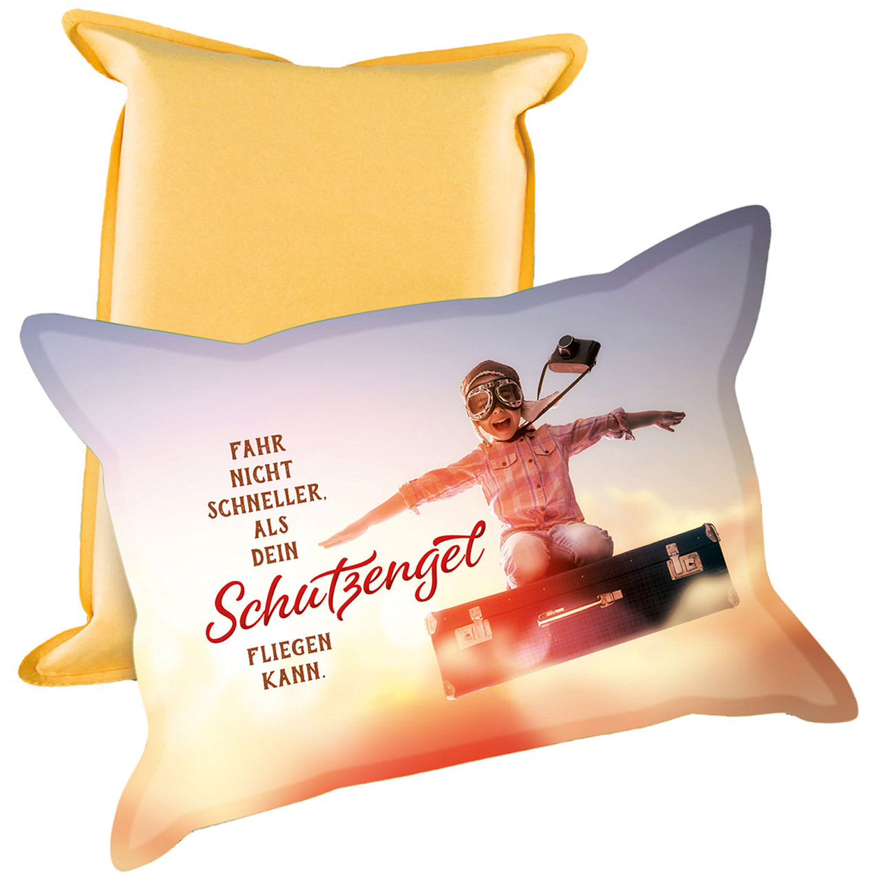 Fahr nicht schneller, als dein Schutzengel fliegen kann Scheibenschwamm - Fahr nicht schneller, als dein Schutzengel fliegen kann - Kind auf Koffer Fliegerbrille Wolken