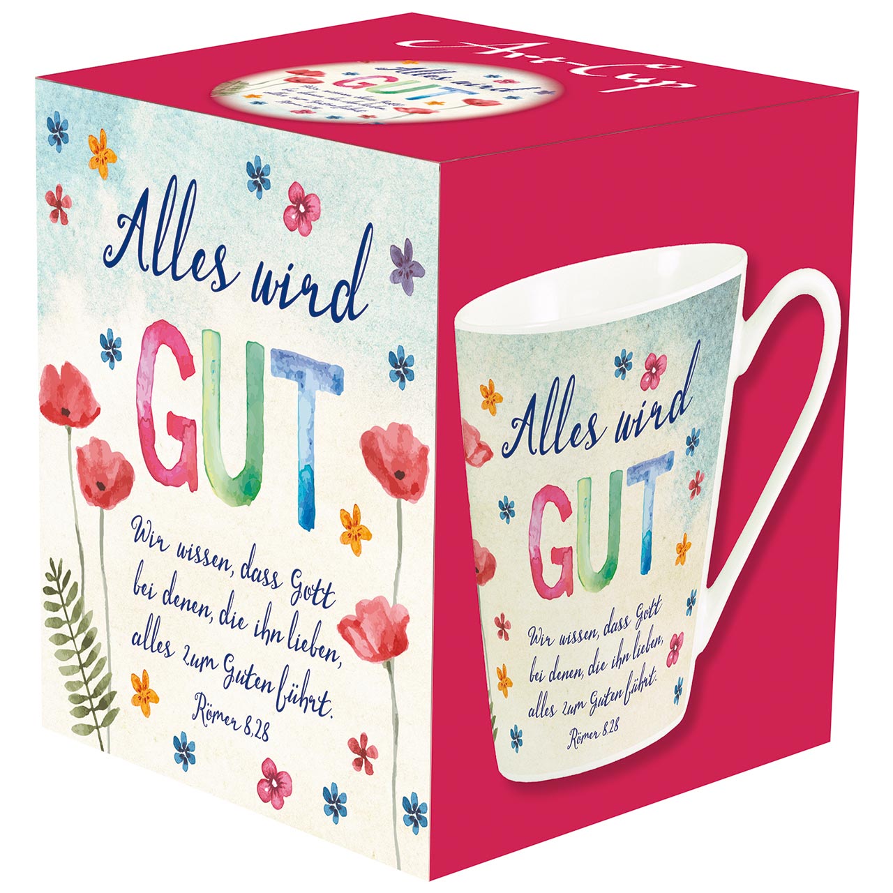 Tasse - Alles wird gut - Aquarell Blüten Mohnblumen