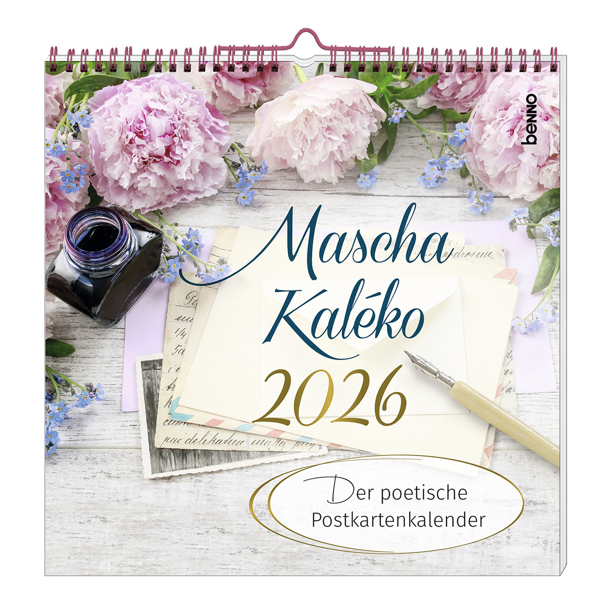 Postkartenkalender - Mascha Kaléko 2026 - Schreibfeder Brief Blumen Taschenuhr