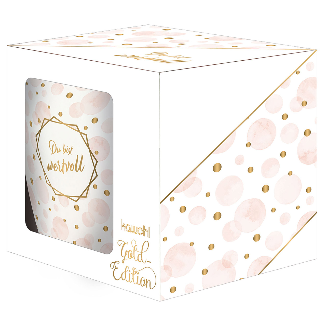 Tasse - Du bist wertvoll - goldene Punkte und rosa Blasen