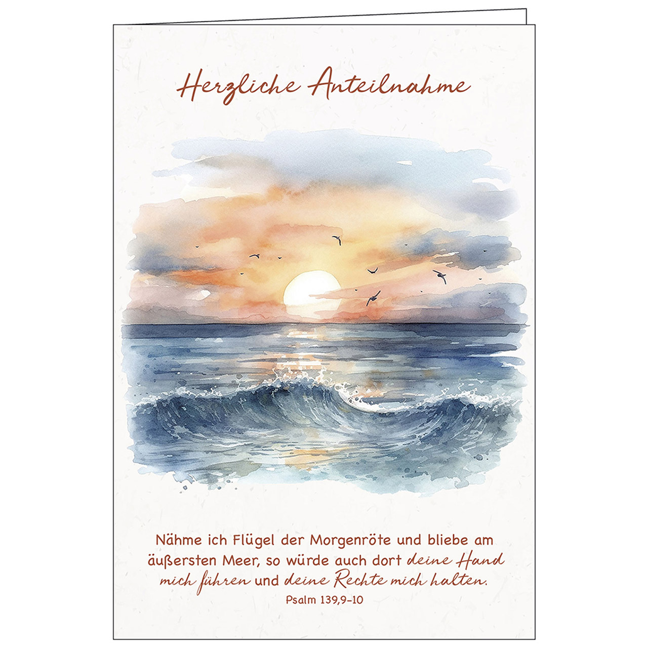 Herzliche Anteilnahme Faltkarte - Herzliche Anteilnahme - Aquarell Sonnenuntergang Vögel Welle Meer