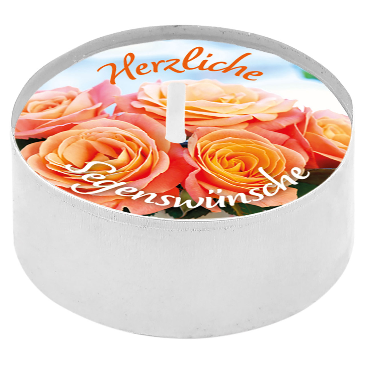 Teelicht mit Grußkarte - Mit herzlichen Segenswünschen - Rosen