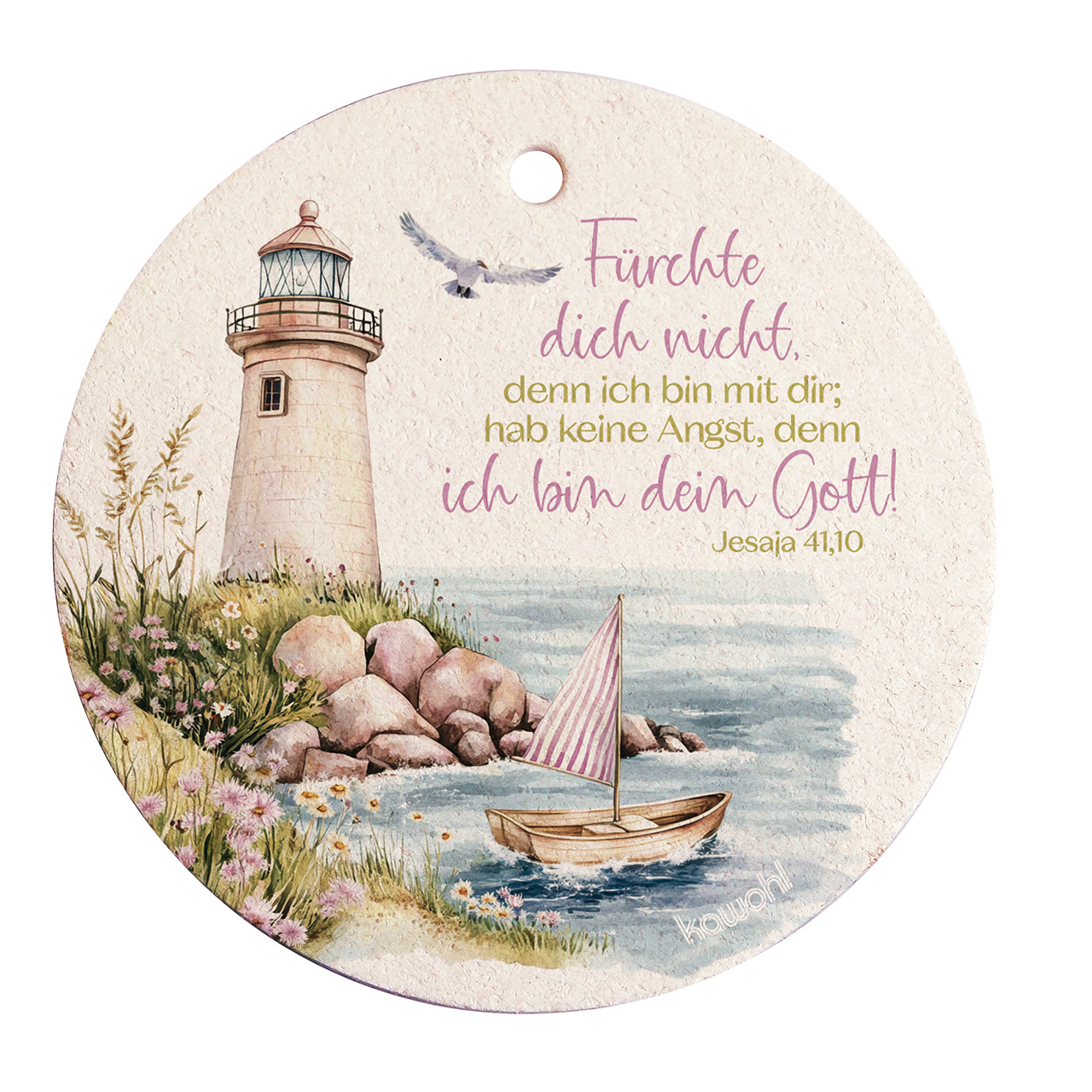 Spülschwamm - Fürchte dich nicht, denn ich bin bei dir; - Grafik Leuchtturm Boot Möve Stenne Blumen Wasser Meer