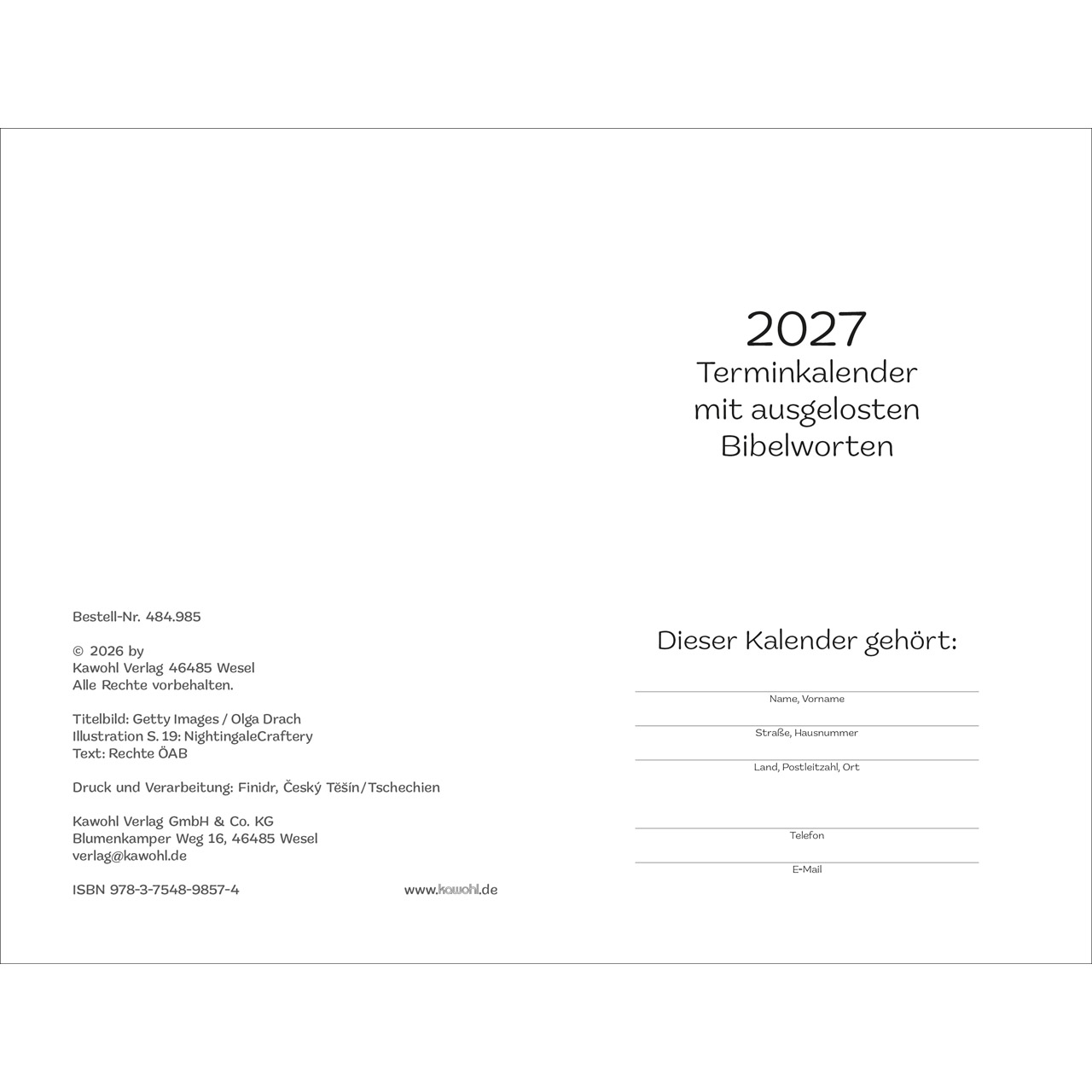 Terminkalender - Er ist immer bei mir 2027