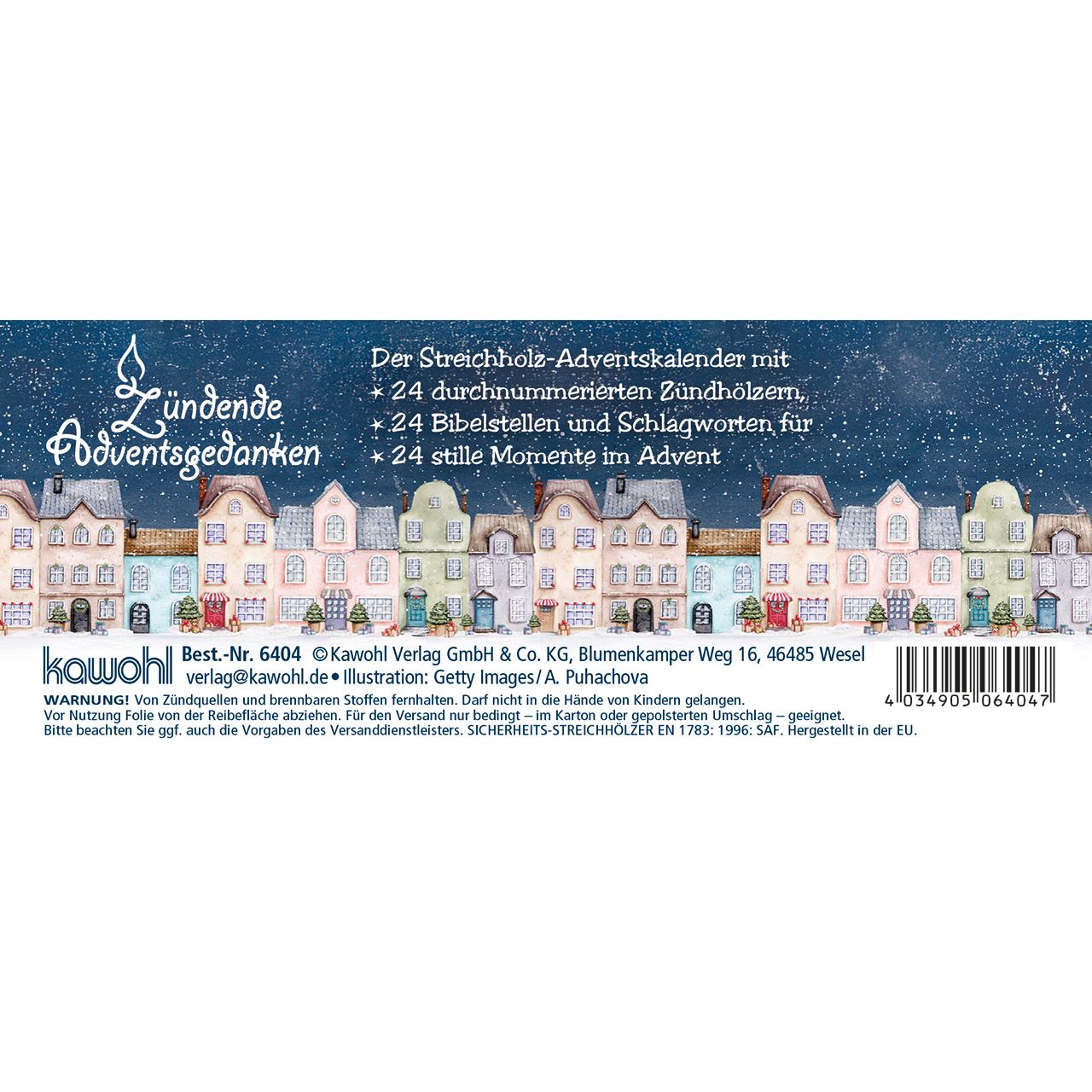 Streichhölzer - Adventsgedanke: Unter Gottes Segen durch den Advent - Häuserzeile Haus Tannenbaum Deko Schnee Sterne