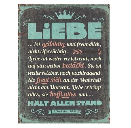 Wanddekoration - Metallschild 'Liebe ist geduldig und ..'