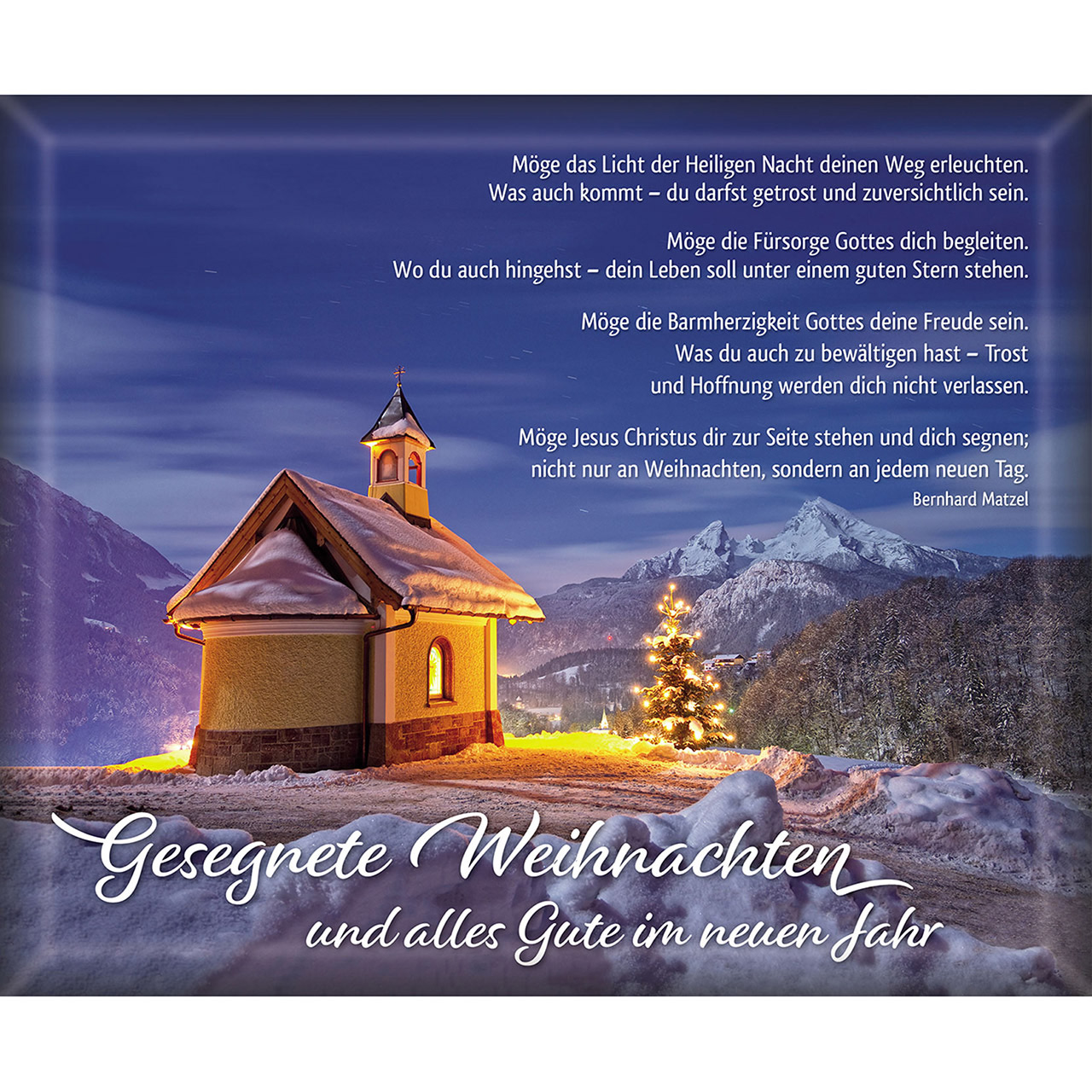 Umschlag - Gesegnete Weihnachten - Kirche Schnee Berge Tannenbaum Weihnachtsbaum