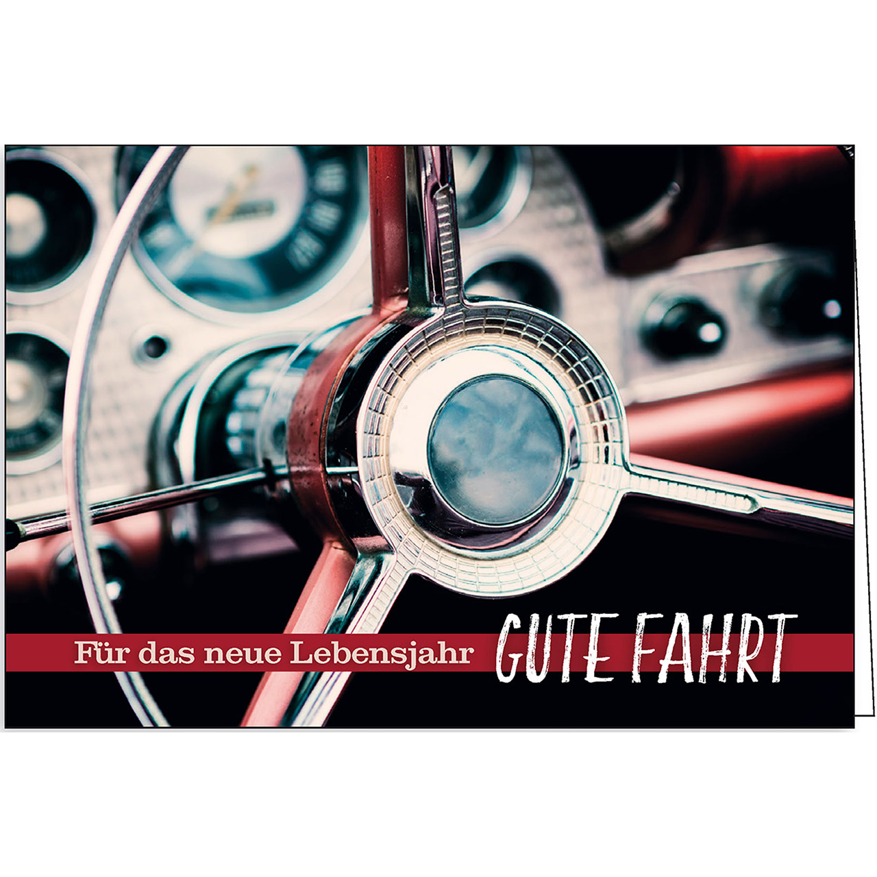 Für das neue Lebensjahr gute Fahrt Faltkarte - Für das neue Lebensjahr gute Fahrt - Lenkrad Cockpit