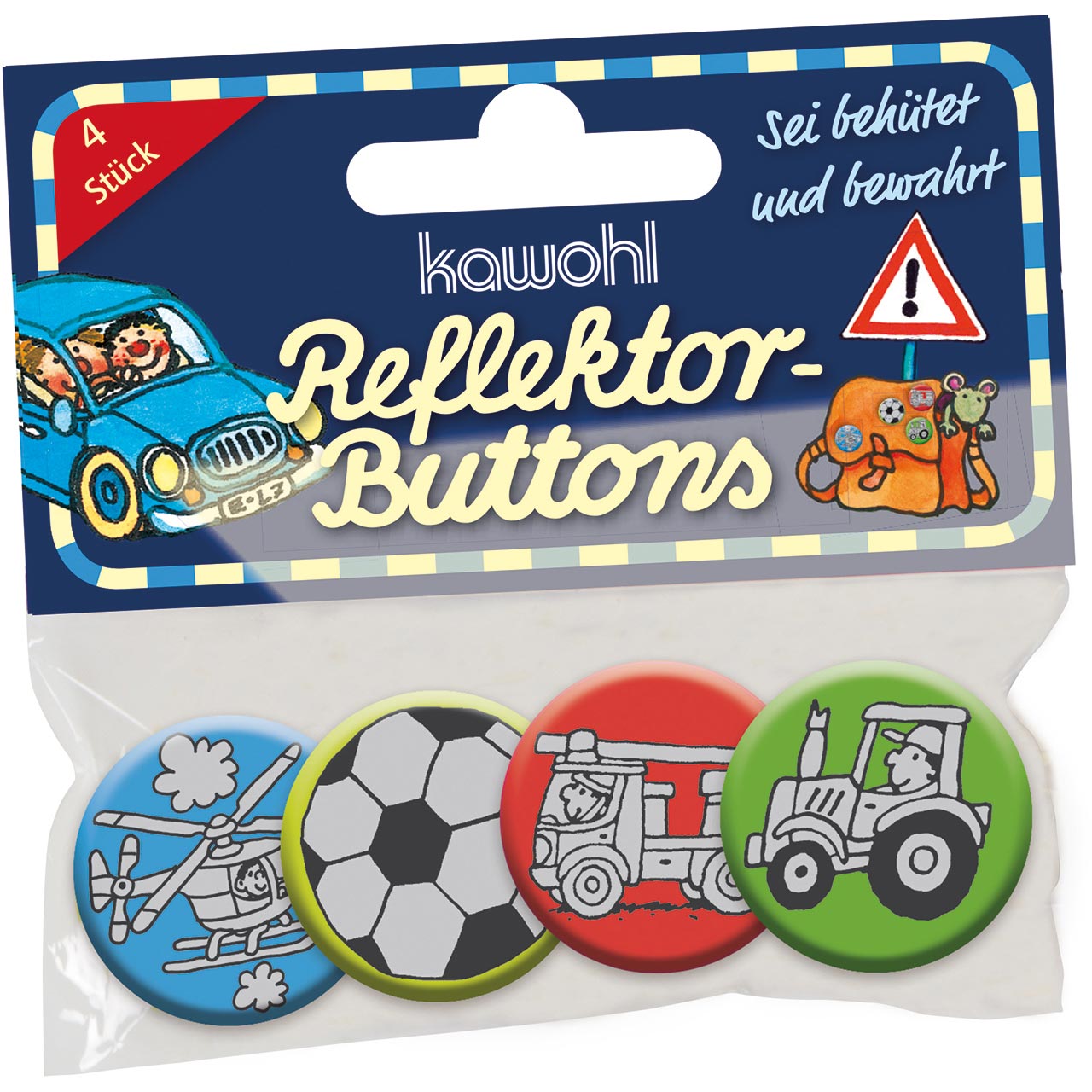 Reflektor - Buttons für Jungen - Traktor, Feuerwehr, Fußball, Hubschrauber