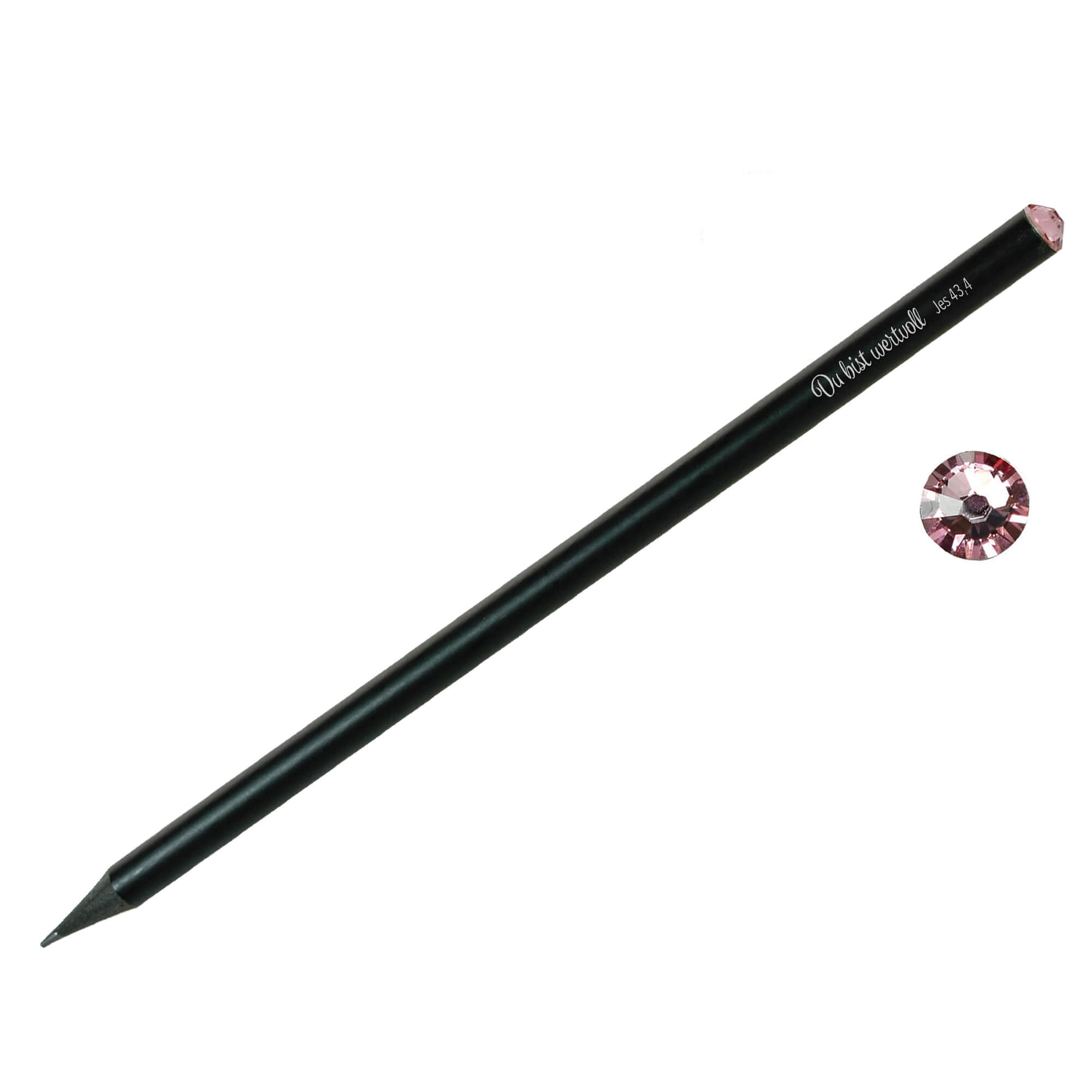 Bleistift - Kristallbleistift 'Du bist wertvoll Jes.43,4' rosa - Kristallbleistift Schwarz rosa