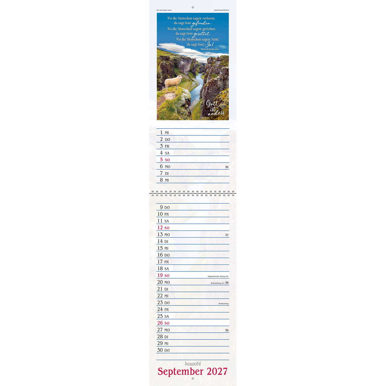 Terminkalender - Das will ich mir schreiben in Herz und Sinn 2027