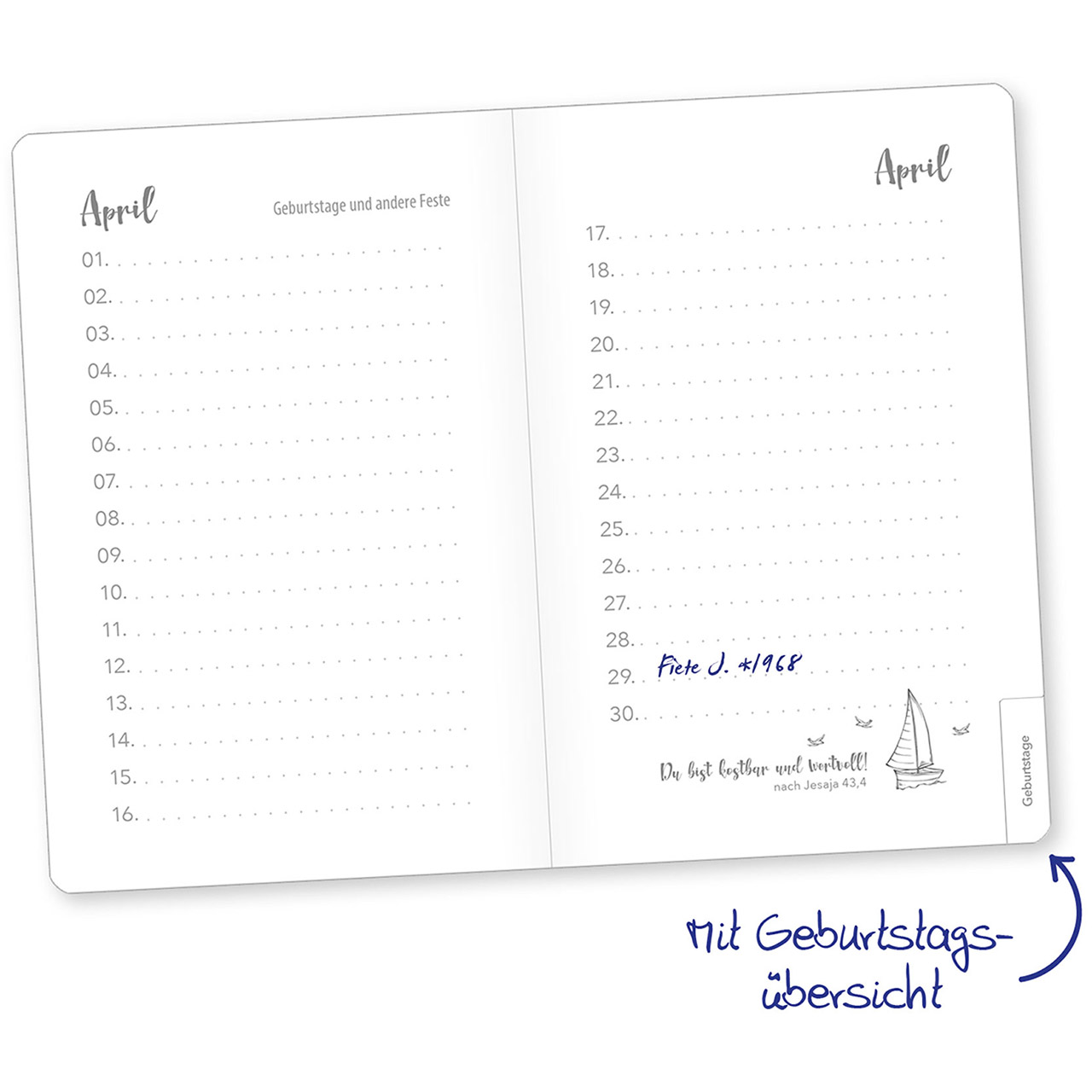 Adressbuch - Gemeinsam unterwegs - Adressen - Grafik Segelboot Möven Meer