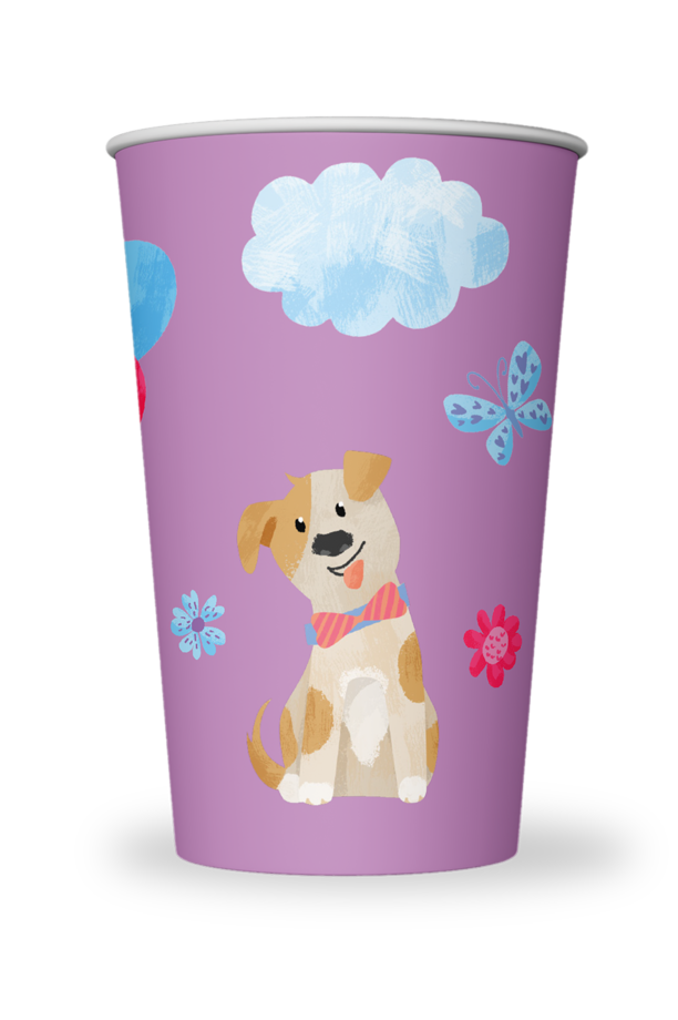 Tisch & Küche - Pappbecher-Set Prinzessin - Becher Hund Schmetterling Blume Wolke