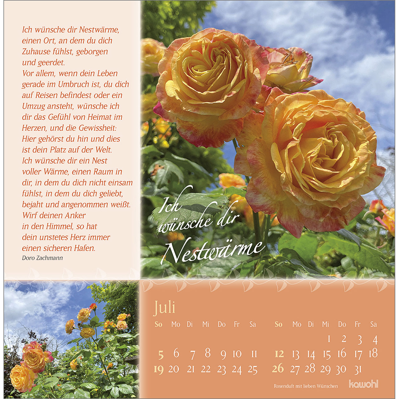 Postkartenkalender - Rosenduft mit lieben Wünschen 2026