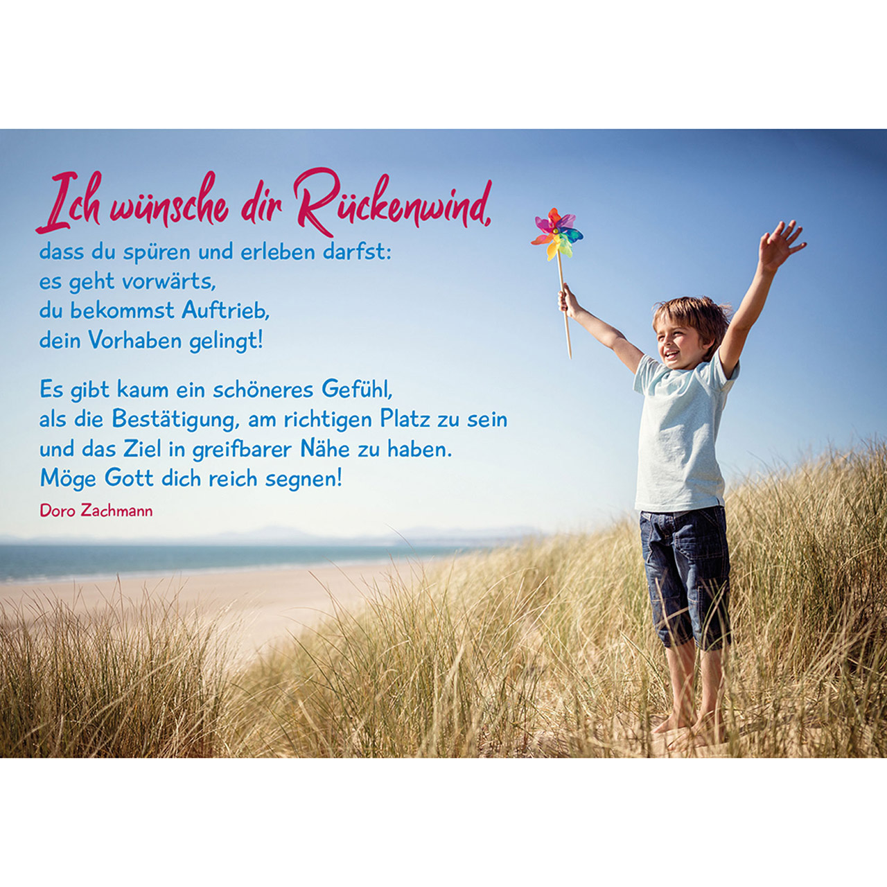 Karten-Aufstell-Etui - Ich wünsche dir Rückenwind - Meer Strand Vogel