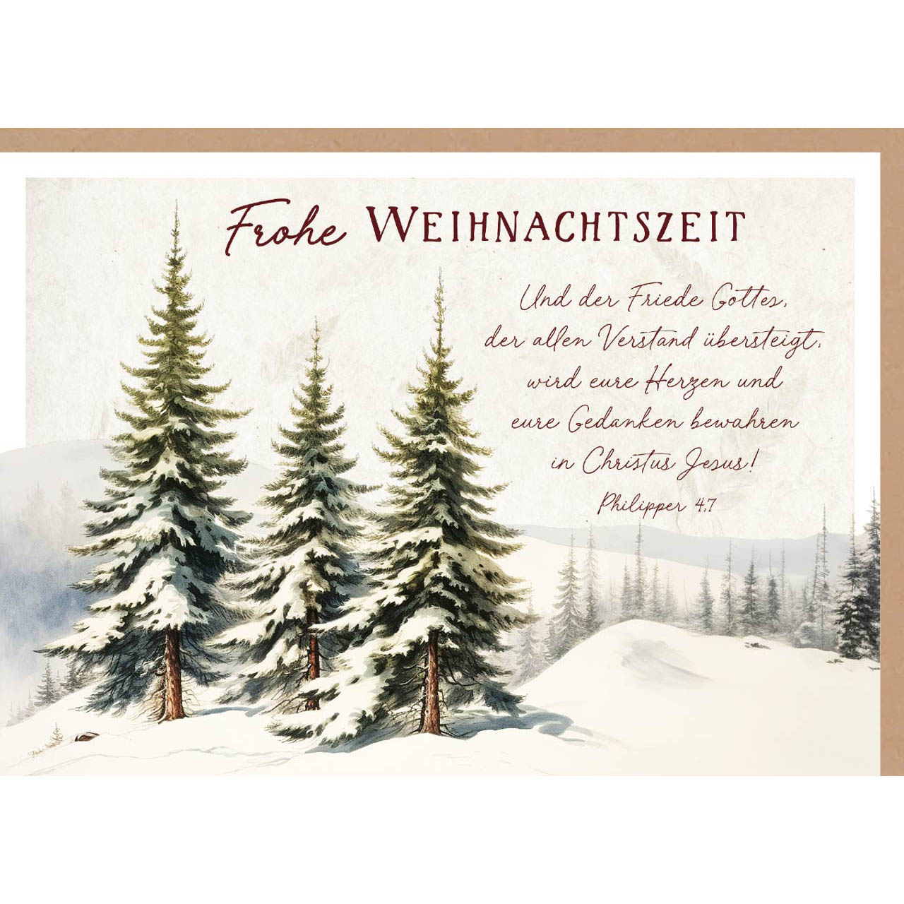 Faltkarte - Faltkarte 'Frohe Weihnachtszeit'   1x                       Motiv: Wintertannen
