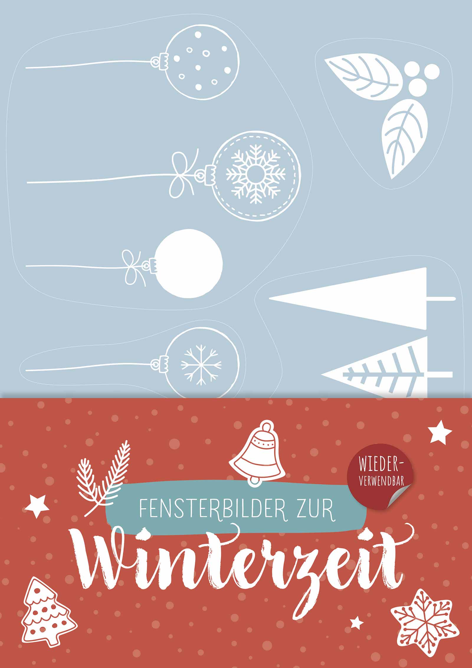 Fensterbild - Fensterbild-Set 'Winterzeit' - Tannenbäume Glocke Christbaumkugeln Sterne Blätter