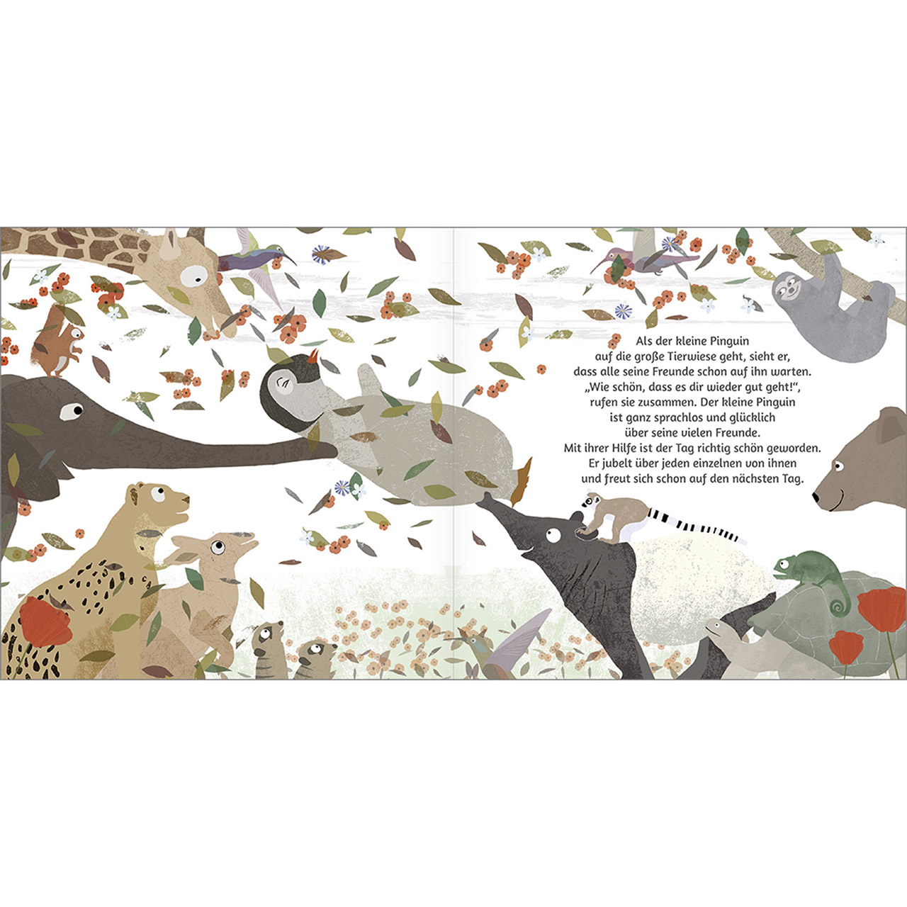 Geschenkbuch - So wunderbar sind Freunde - Pinguin auf Blumenwiese<br />viele Tiere