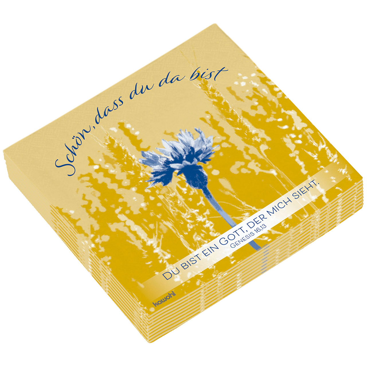 Servietten: Schön, dass du da bist - Du bist ein Gott, der mich sieht Servietten - Servietten: Schön, dass du da bist - Du bist ein Gott, der mich sieht - Getreidefeld / Kornfeld mit blauer Korn-Blume