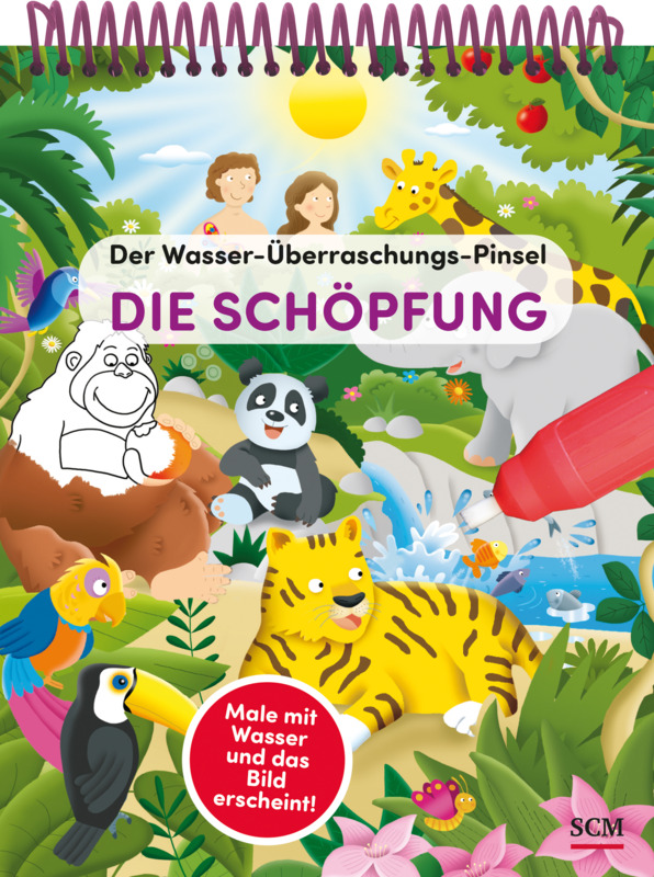 Die Schöpfung Buch - Die Schöpfung - Mann Frau Tiere Affe Panda Tiger Papagei Pelikan Giraffe Elefant Stift Sonne Palmen