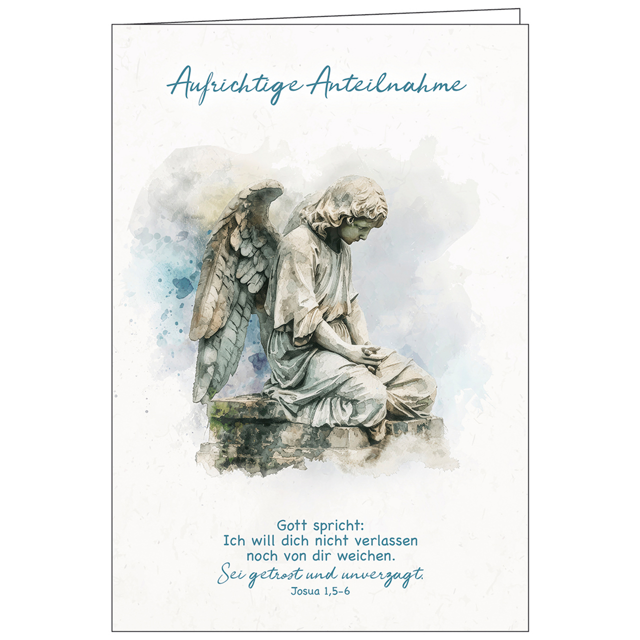 Faltkarte - Aufrichtige Anteilnahme - Aquarell Engel Stein Flügel knieend