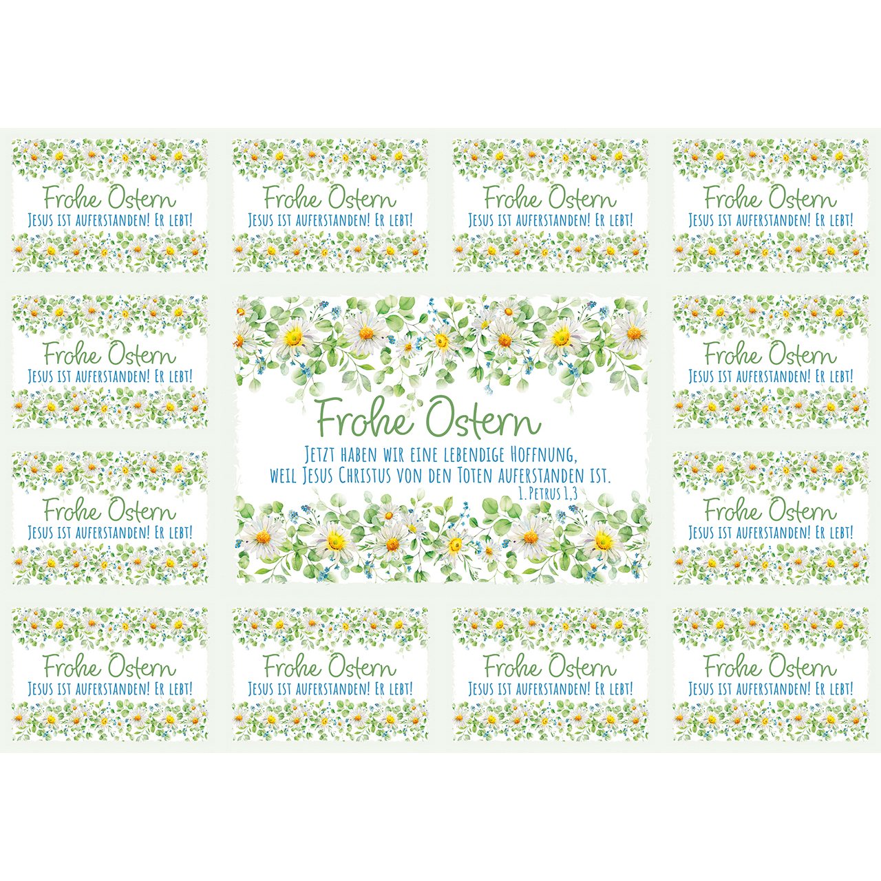 Postkarten mit Aufklebern - Frohe Ostern - Aquarell Gänseblümchen