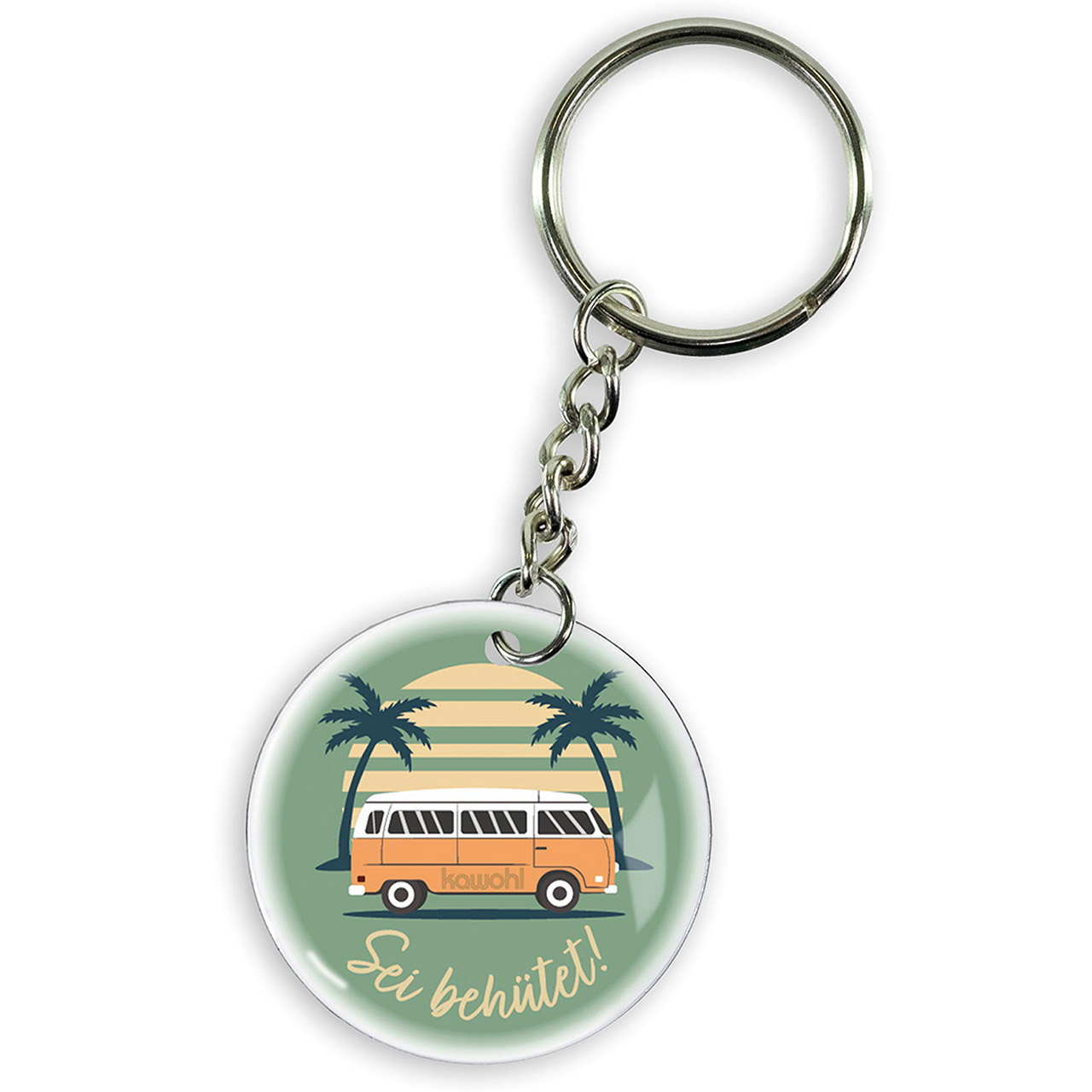 Sei behütet! Schlüsselanhänger - Sei behütet! - VW Bus Palmen Grafik