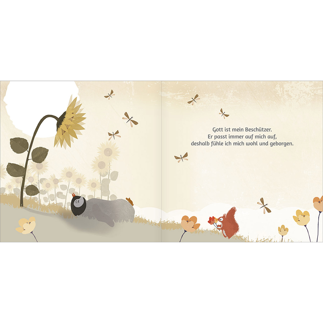 Geschenkbuch - Wunderbar behütet - Pinguin Sonnenblume Stein Schmetterlinge