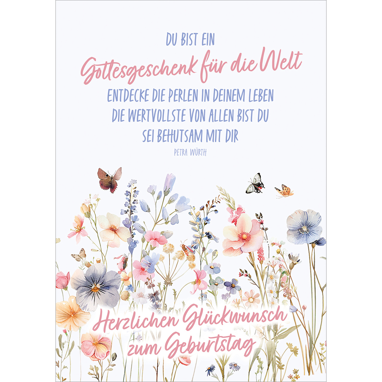 Postkarten - Herzlichen Glückwunsch zum Geburtstag - Aquarell Blumen Pastell Schmetterling