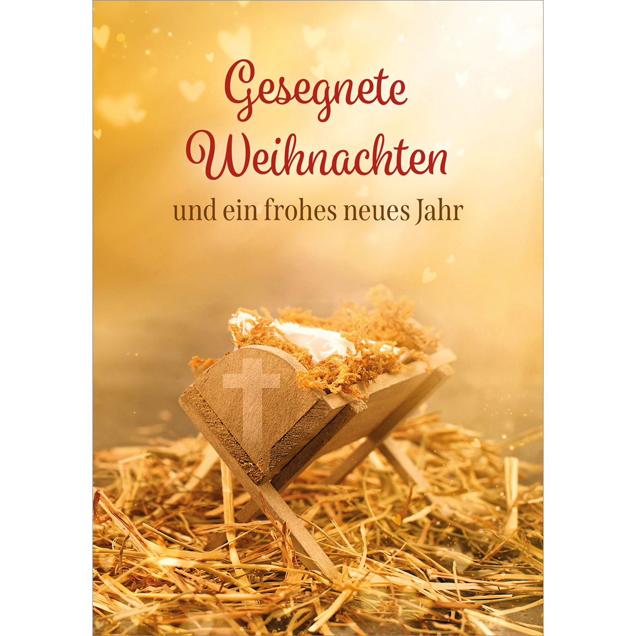 Postkarten - Gesegnete Weihnachten - Krippe Kreuz Stroh Herzen