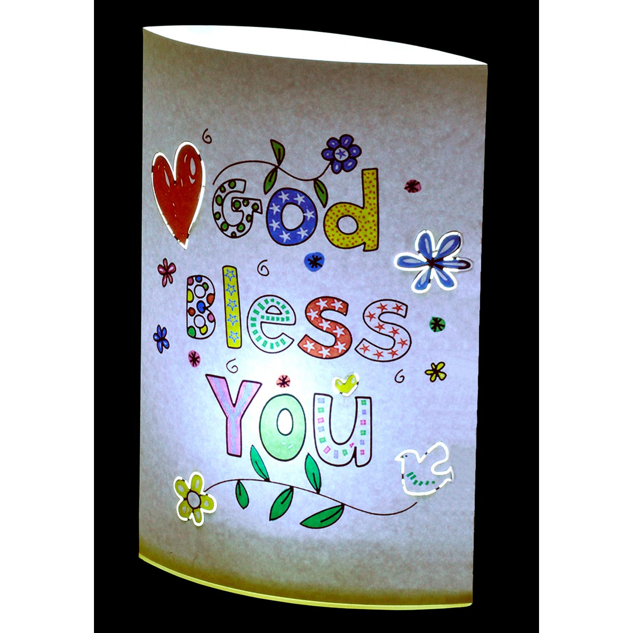 Taschenlampe - God bless you - bunte Buchstaben