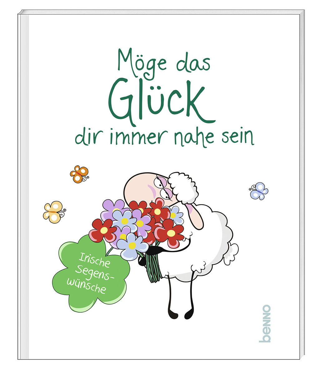Geschenkbuch - Möge das Glück dir immer nahe sein - Schaf Blumen Stiele Schmetterling Kleeblatt