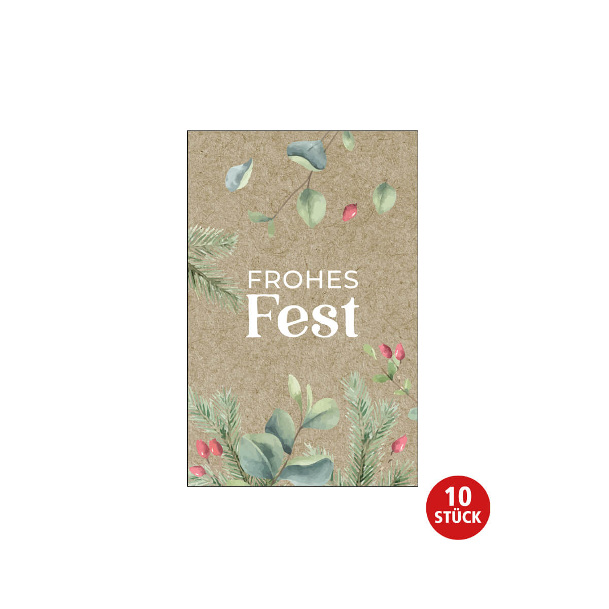 Karte - Kärtchen 'Frohes Fest' (10 Ex.) - Tannenzweige Blätter