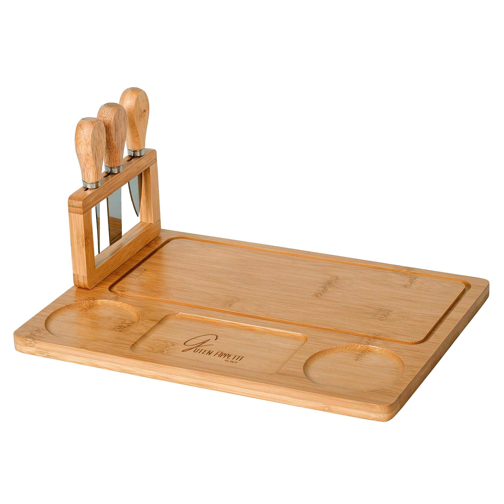 Tisch & Küche - Käsebrett-Set aus Bambus 'Guten Appetit' - Messer Holz