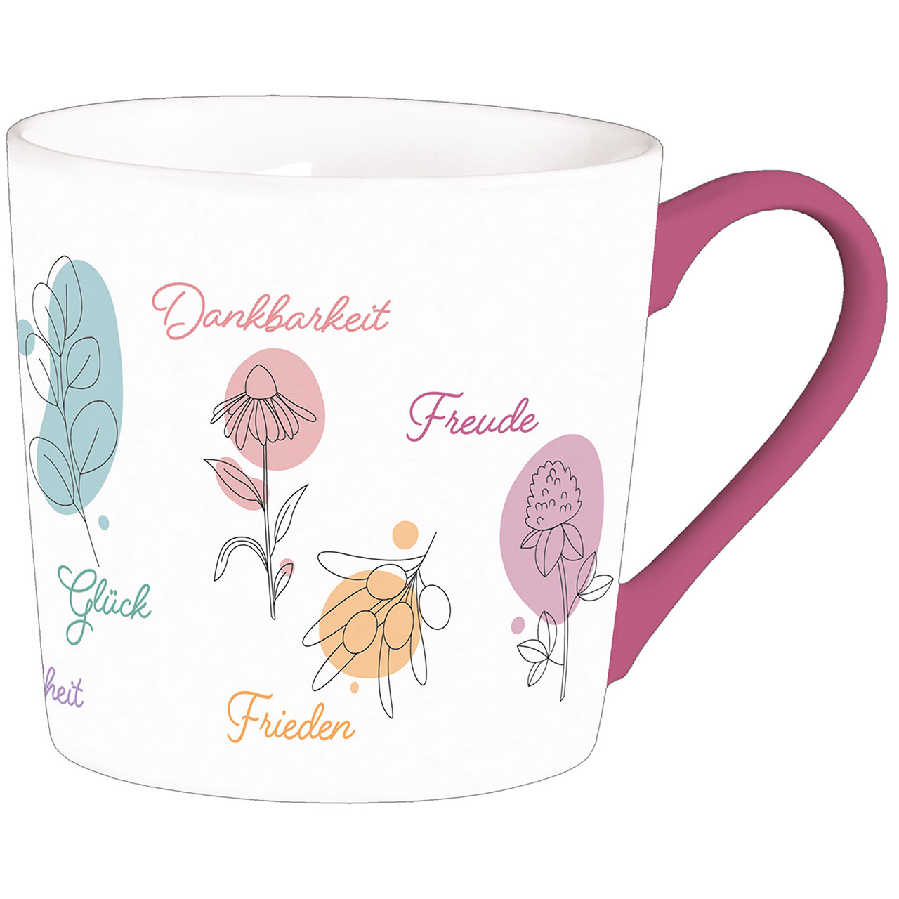 Gute Wünsche: Freude, Glück, Dankbarkeit ... Tasse - Gute Wünsche: Freude, Glück, Dankbarkeit ... - Blumen Grafik
