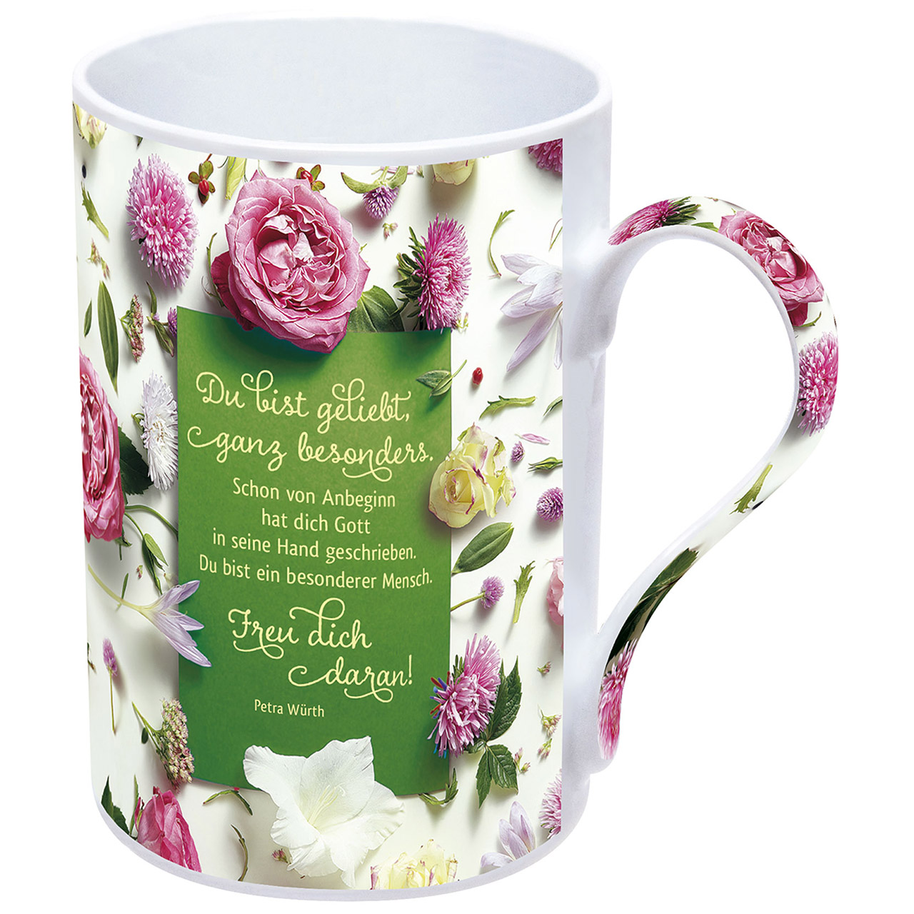 Tasse - Du bist geliebt - Blumen / rosa / weiß