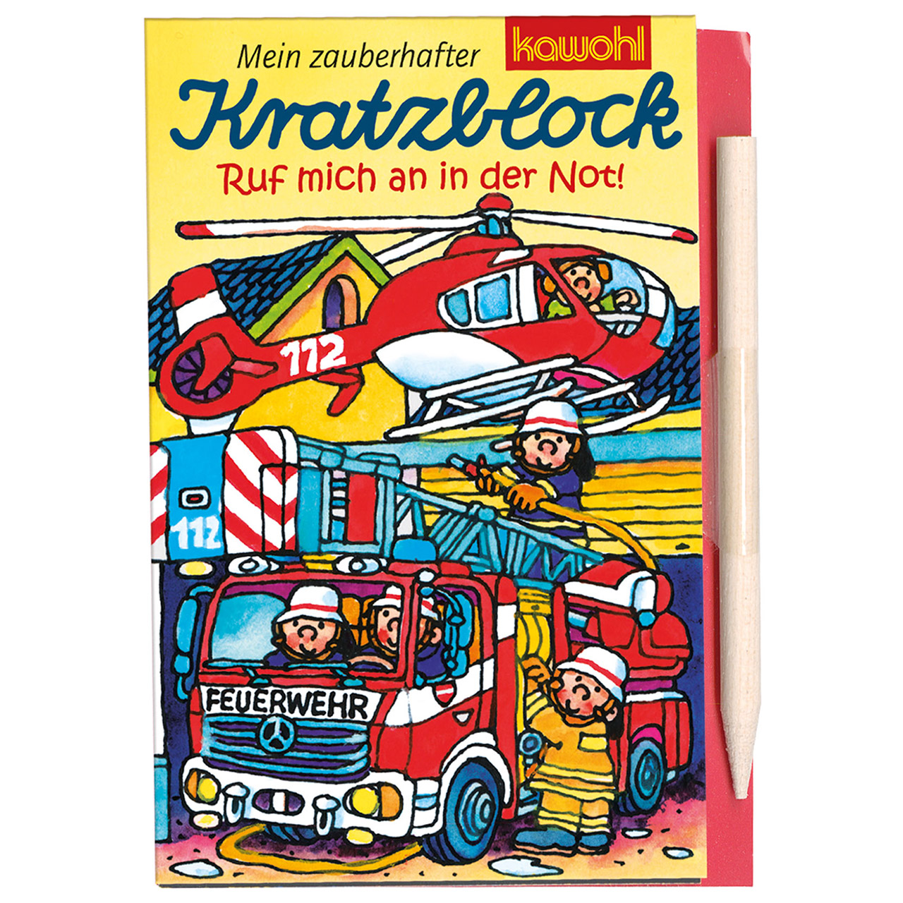 Kratzblock - Ruf mich an in der Not! - Helikopter Drehleiter Feuerwehrmann Schlauch