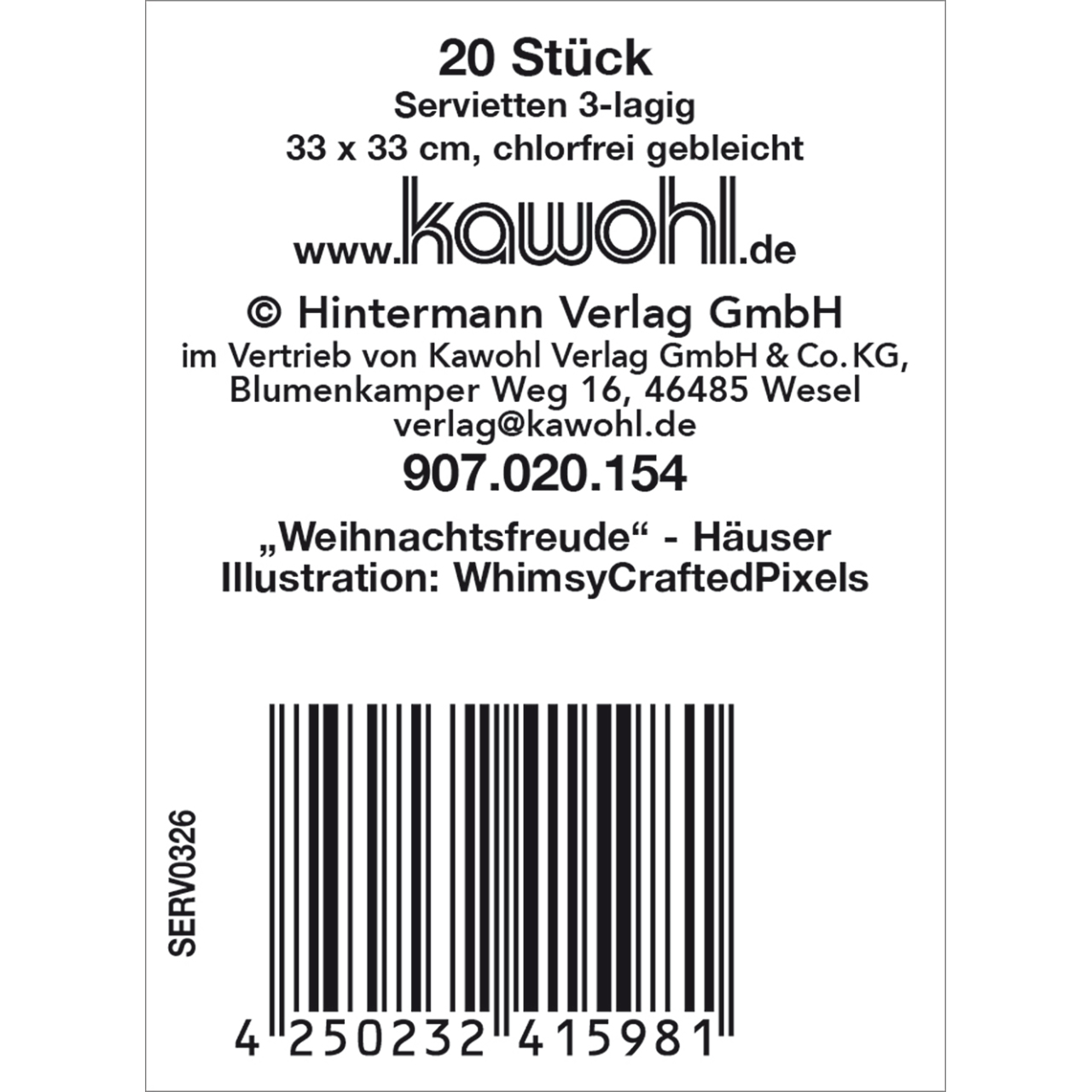 Servietten - Weihnachtsfreude wünsch' ich dir - Häuserzeile Haus Schnee Grafik Sterne Tannenbaum