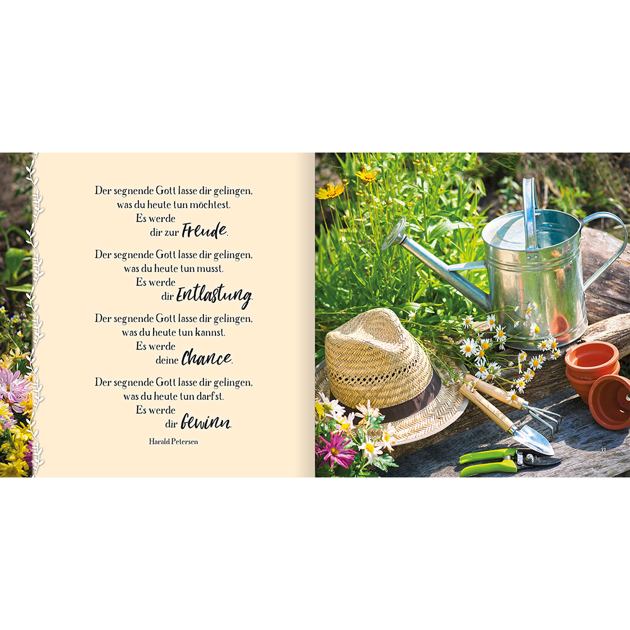 Geschenkbuch - Kleiner Segensgruß aus dem Garten - Garten Stuhl Gießkanne Äpfel