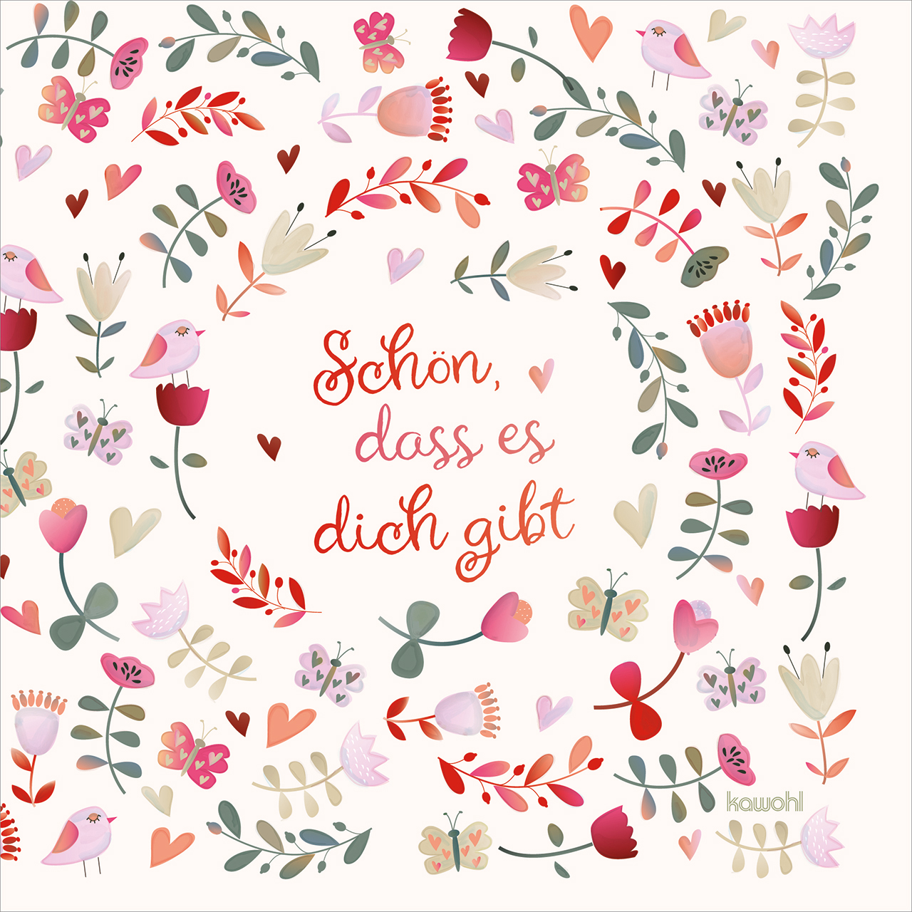 Servietten - Schön, dass es dich gibt - Aquarell Blumen Herz