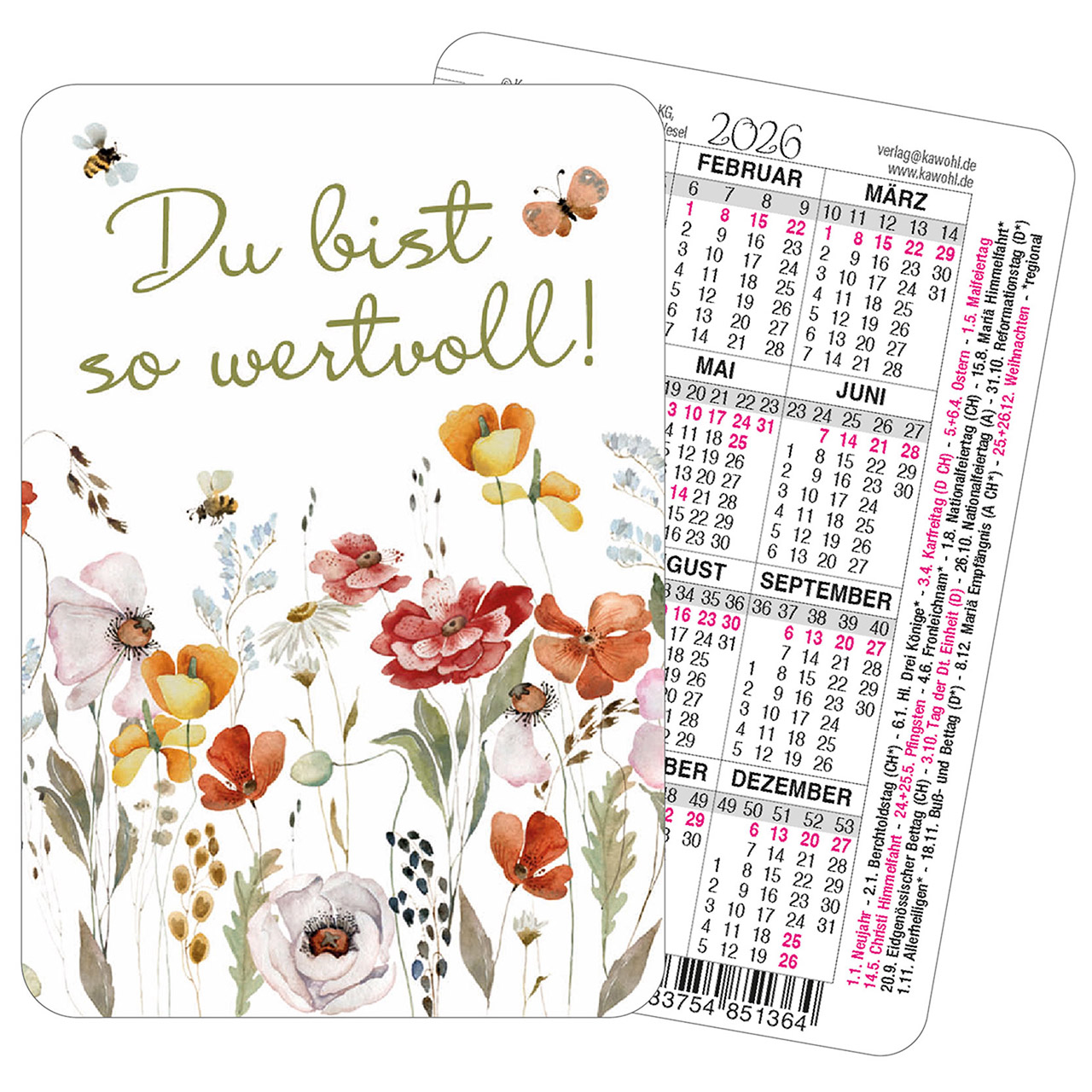 Spielkarten-Kalender 2026 Du bist so wertvoll