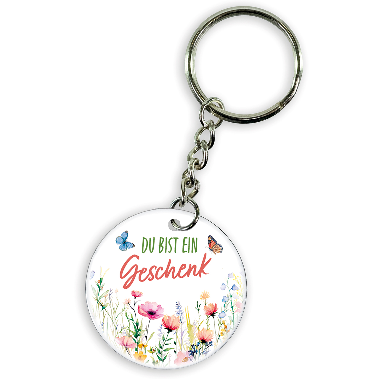 Schlüsselanhänger - Du bist ein Geschenk - Blumen Aquarell Schmetterling