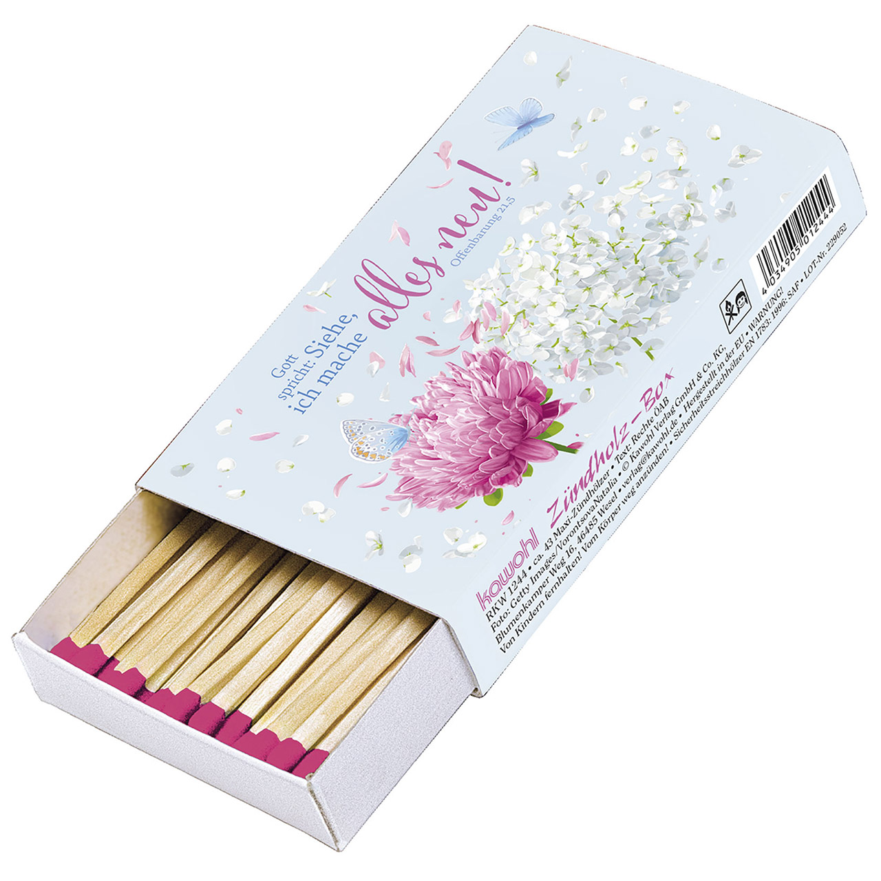 Gott spricht: Siehe, ich mache alles neu! Streichhölzer - Gott spricht: Siehe, ich mache alles neu! - Grafik Hortensie Dahlie Schmetterling