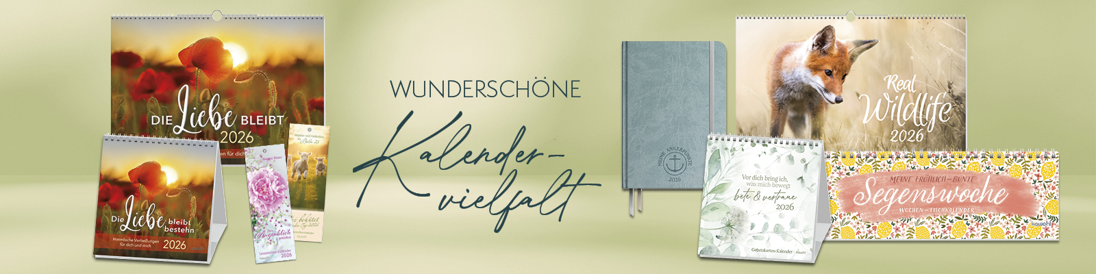 Wunderschöne Kalendervielfalt 2026: Neue Designs für jeden Geschmack, von Naturmotiven bis inspirierenden Sprüchen.