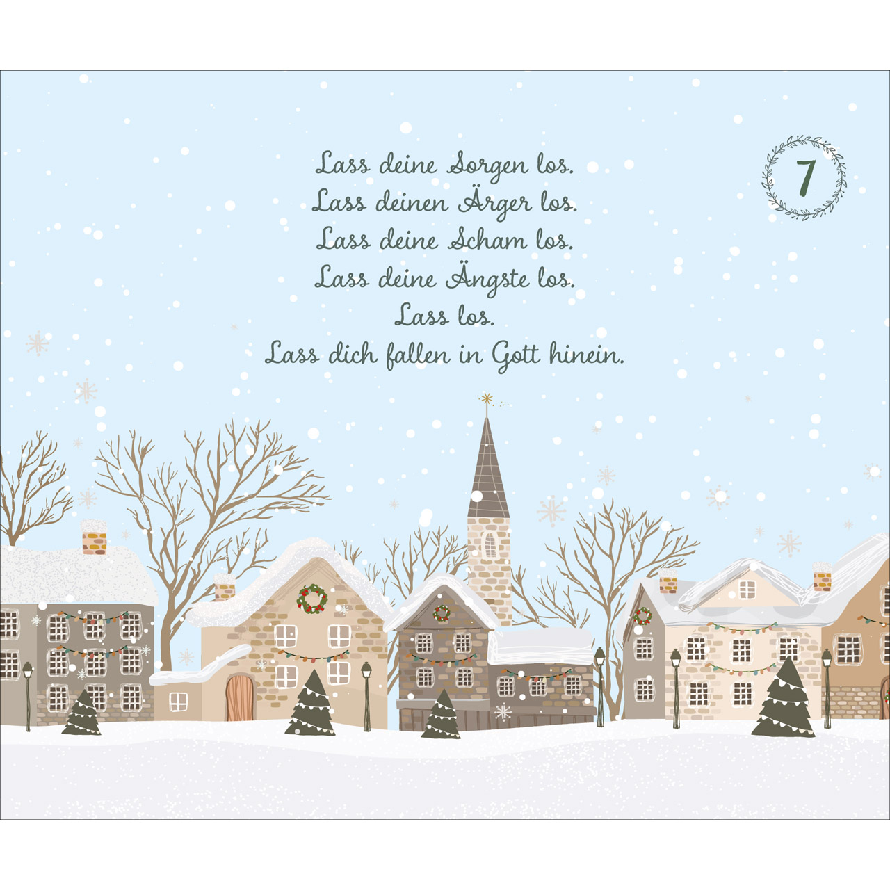 Adventskalender - Besinnliche Impulse von Doro Zachmann - Häuserzeite Winder Schnee Tannenbäume Baum