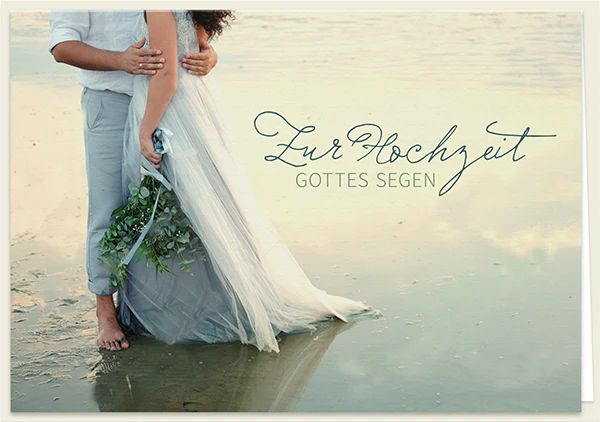 Faltkarte - Faltkarte 'Zur Hochzeit Gottes Segen'(Strand) 1EX - Menschen Beine Kleid Meer Sand Matsch Blätterstrauß